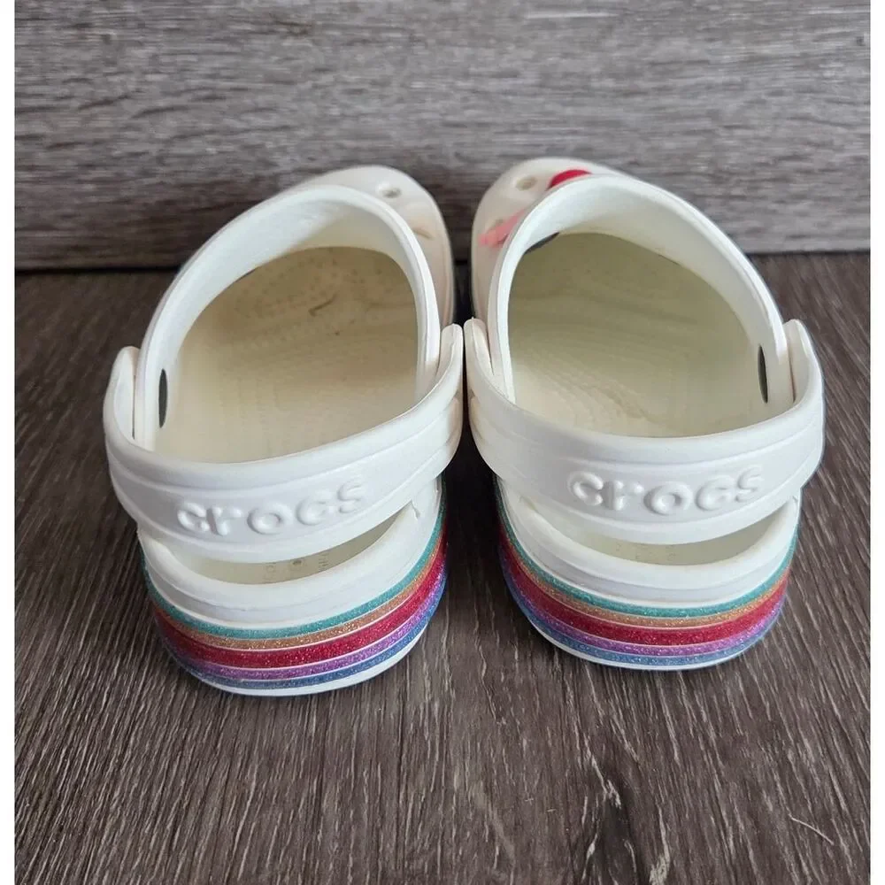 CROCS KIDS BAYABAND RAINBOW GLITTER CLOG WHITE Size 8